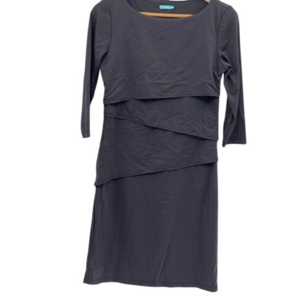 J. McLaughlin Dress‎ Tiered Women Size Small Black 3/4 Sleeve Knee Length